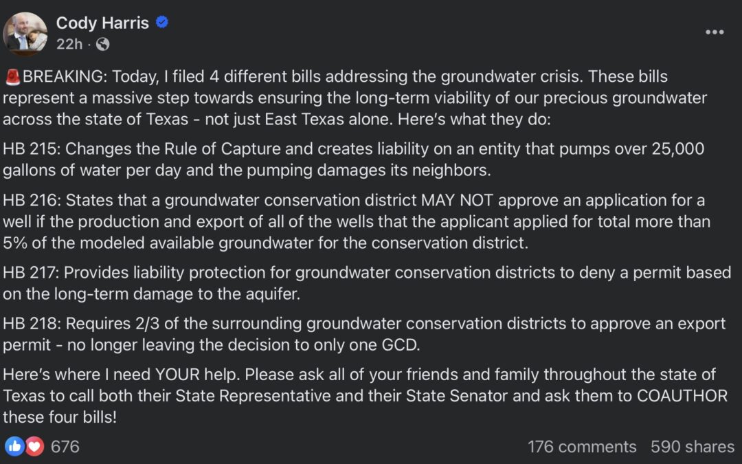 East Texas Rep files Flurry of Anti-Groundwater Exporter Bills